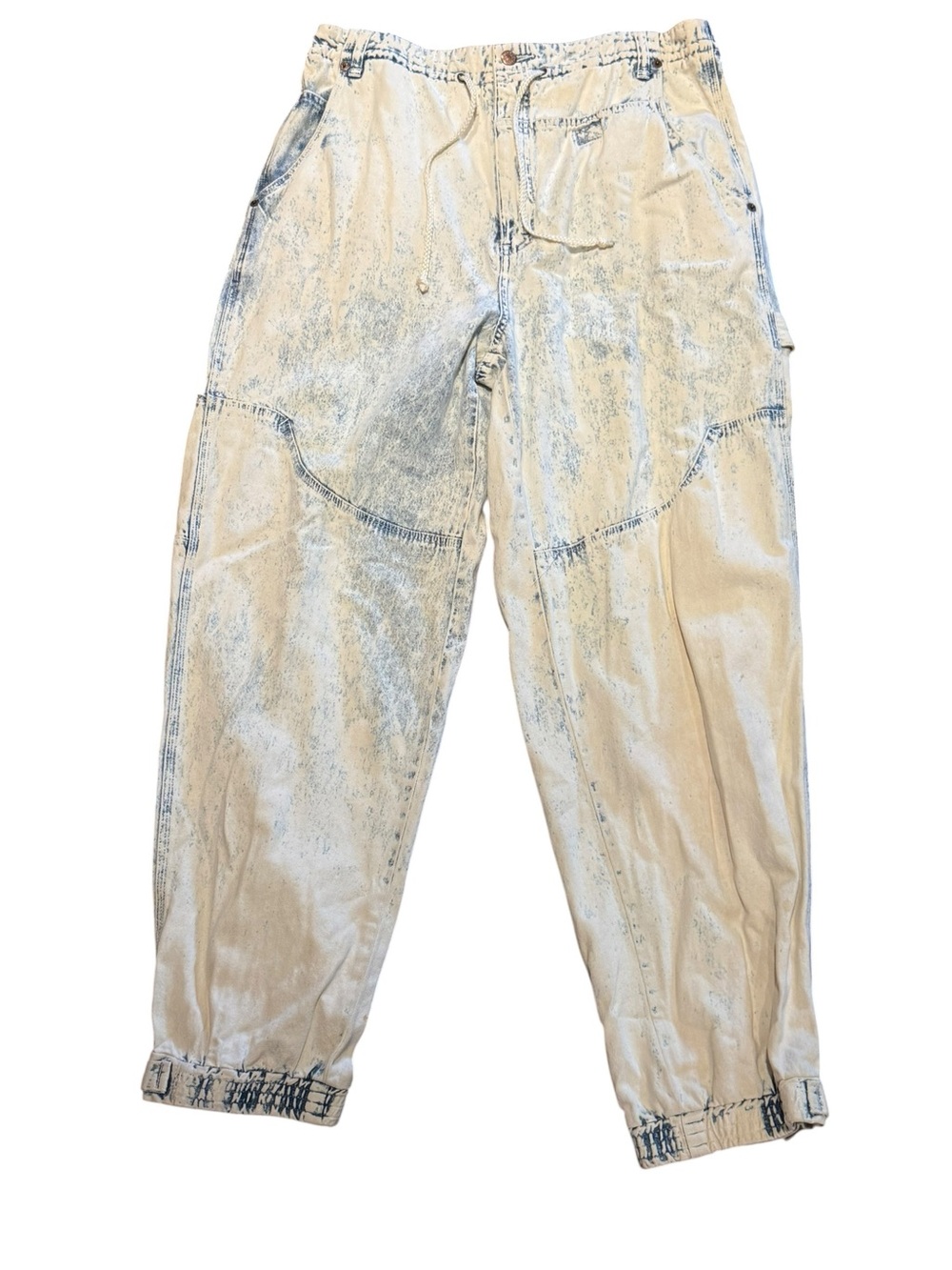 Vintage Never Legal Neutral Acid-Wash Jogger Pants in Cream Blue Mens 38 x 30